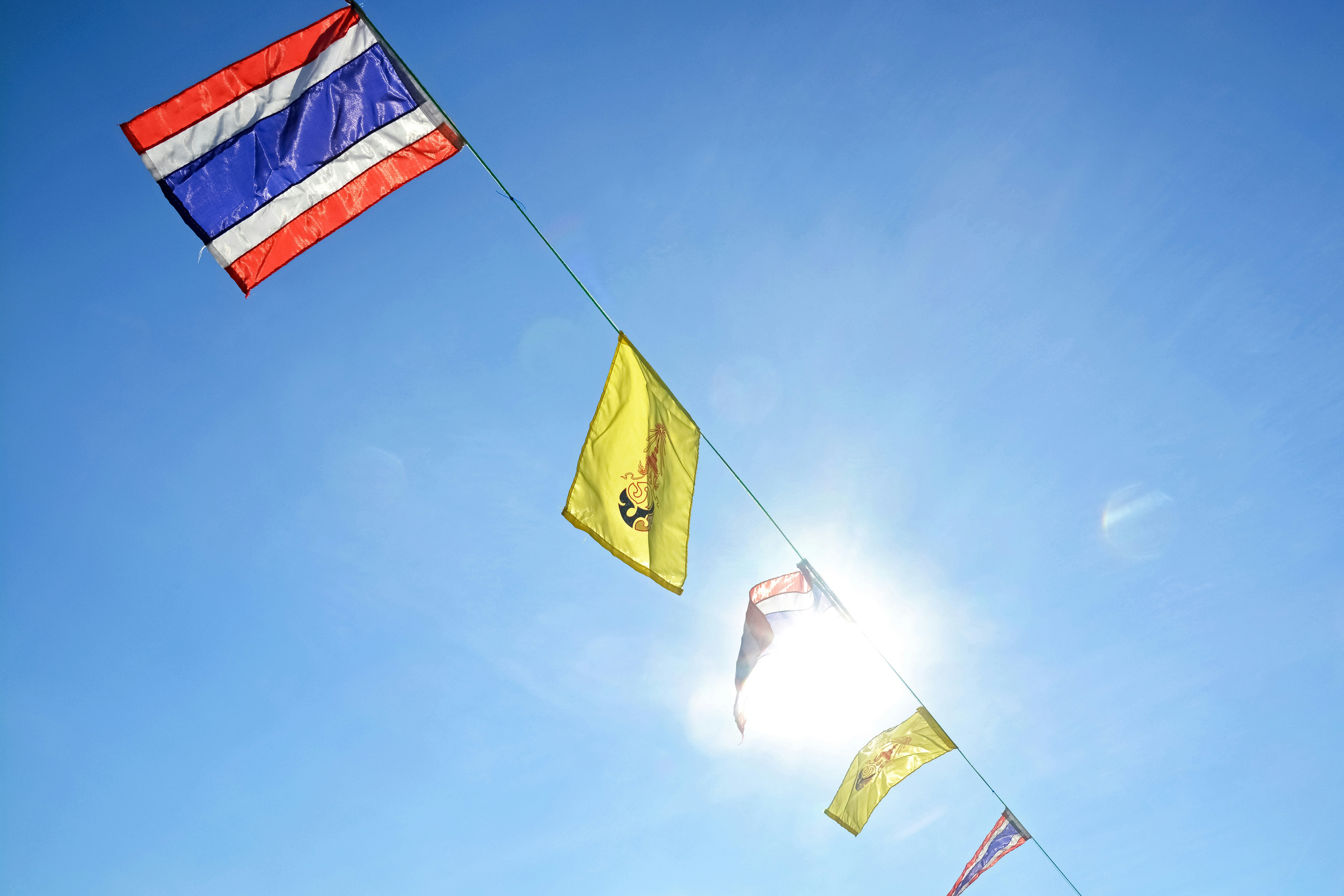 yellow and red flag under blue sky during daytime